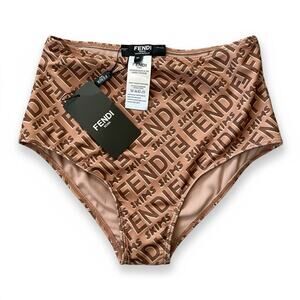 NWT RARE Fendi x Skims Cheeky High Waist Bikini Bottoms Brown Logo Print FITS 6